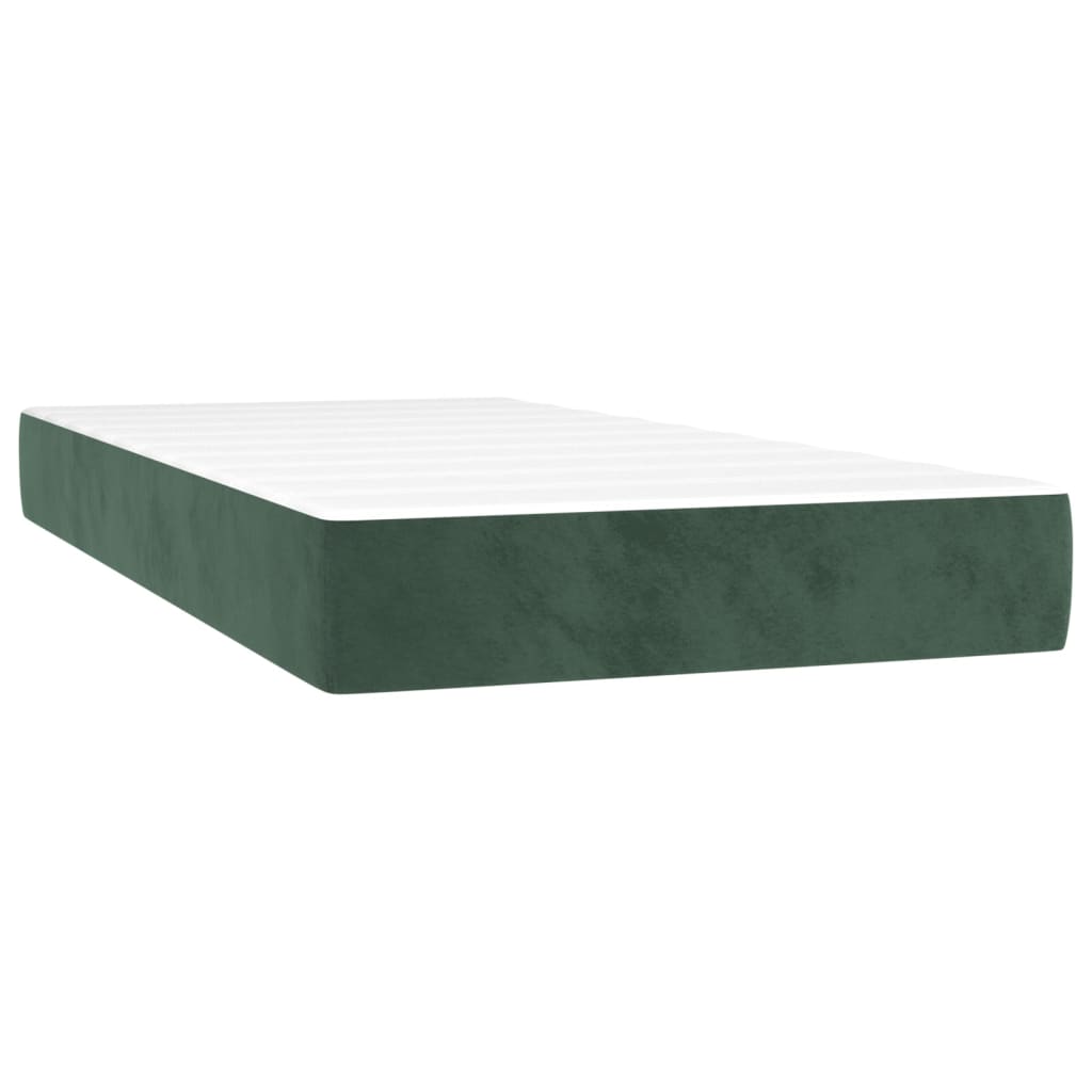 Spring bed frame with dark green mattress 100x200 cm velvet