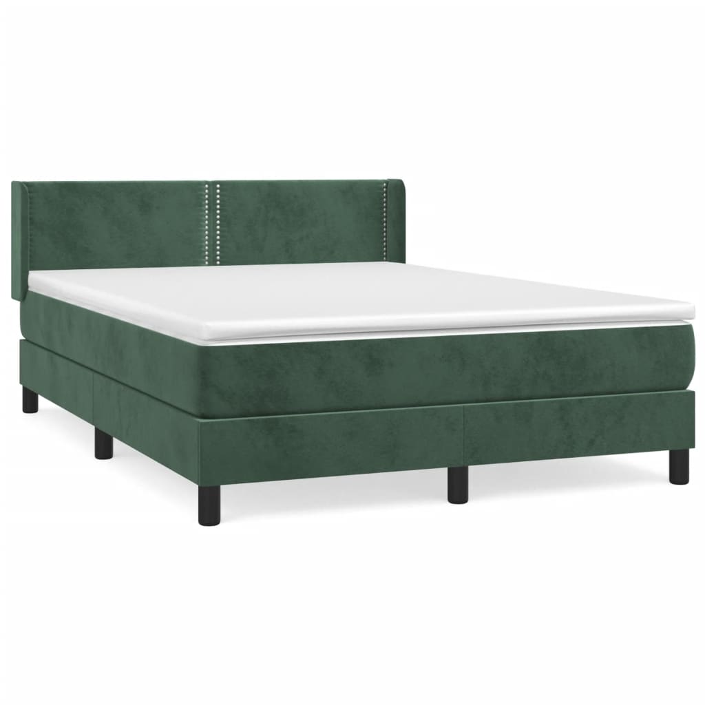 Spring bed frame with dark green mattress 140x200 cm velvet