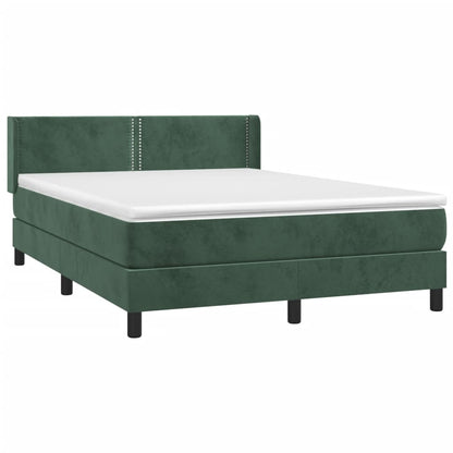 Spring bed frame with dark green mattress 140x200 cm velvet