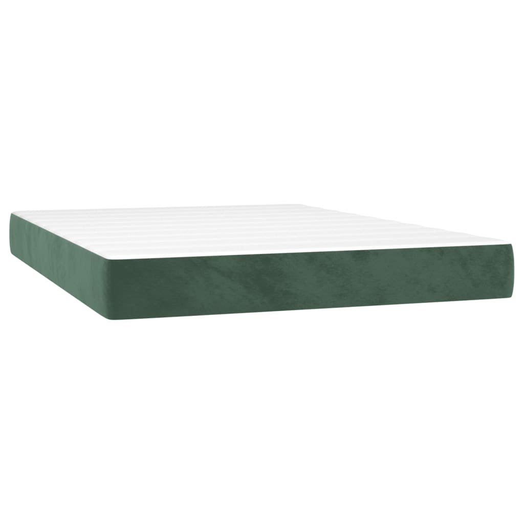 Spring bed frame with dark green mattress 140x200 cm velvet