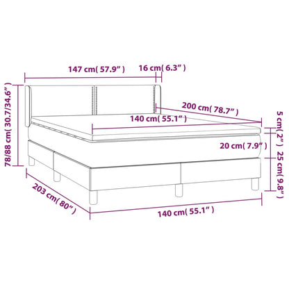 Spring bed frame with dark green mattress 140x200 cm velvet