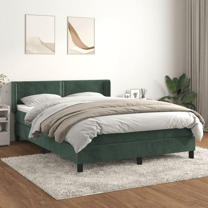 Spring bed frame with dark green mattress 140x200 cm velvet