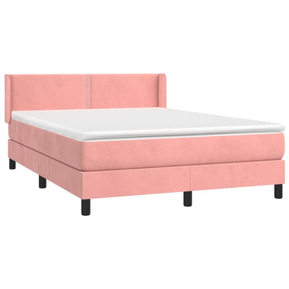 Spring bed frame with pink mattress 140x200 cm in velvet