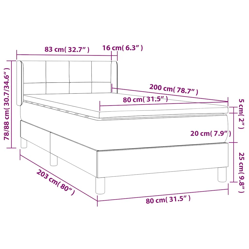 Giroletto a Molle con Materasso Blu Scuro 80x200 cm in Velluto | homemem39