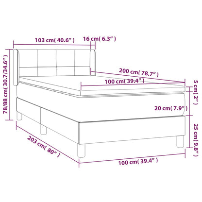 Giroletto a Molle con Materasso Grigio Chiaro 100x200cm Velluto