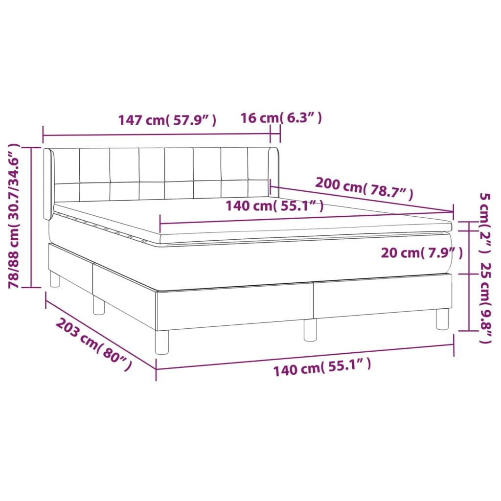 Giroletto a Molle con Materasso Grigio Chiaro 140x200cm Velluto - homemem39