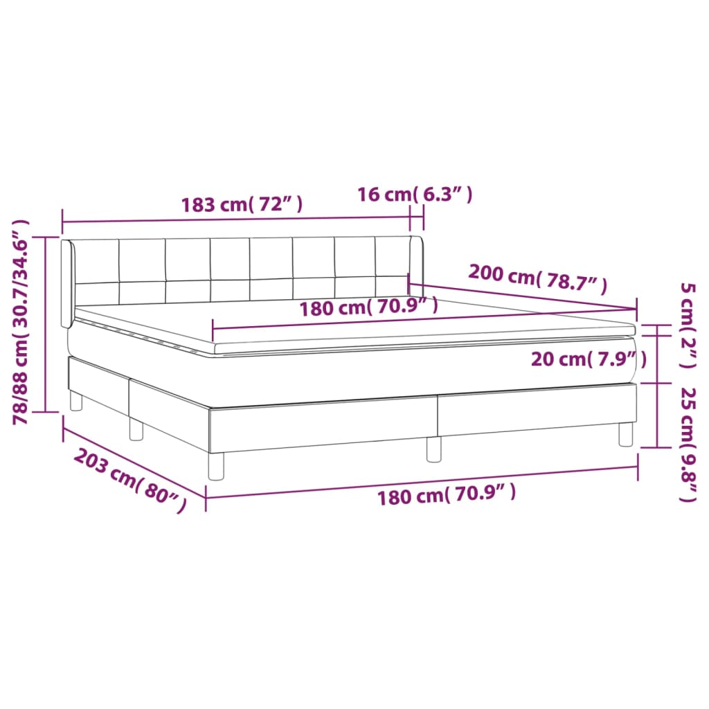 Giroletto a Molle con Materasso Grigio Chiaro 180x200cm Velluto - homemem39