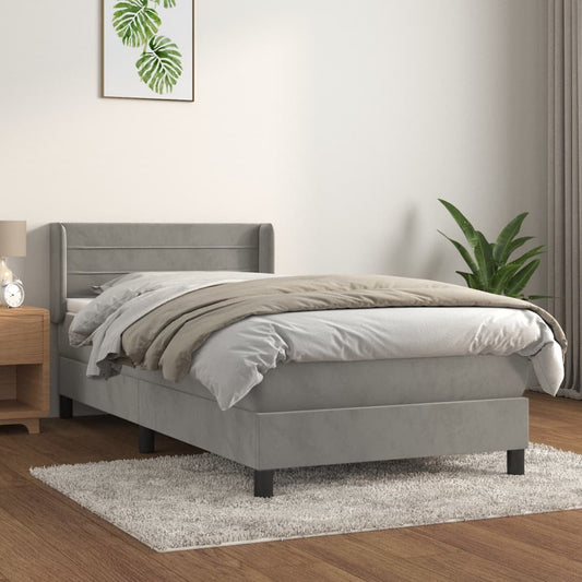 Spring bed frame with light gray mattress 80x200 cm velvet