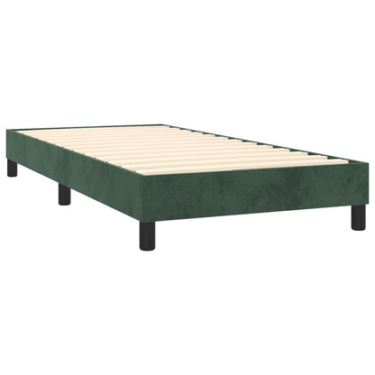 Spring bed frame with dark green mattress 90x190 cm velvet