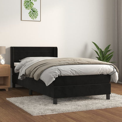 Spring bed frame with black mattress 90x200 cm in velvet