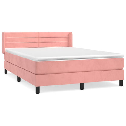 Spring bed frame with pink mattress 140x200 cm in velvet