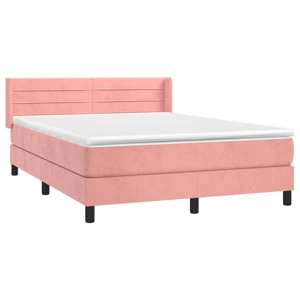 Spring bed frame with pink mattress 140x200 cm in velvet