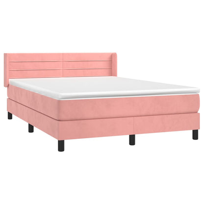 Spring bed frame with pink mattress 140x200 cm in velvet