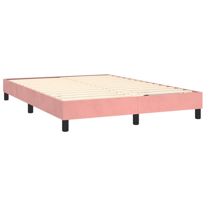 Spring bed frame with pink mattress 140x200 cm in velvet