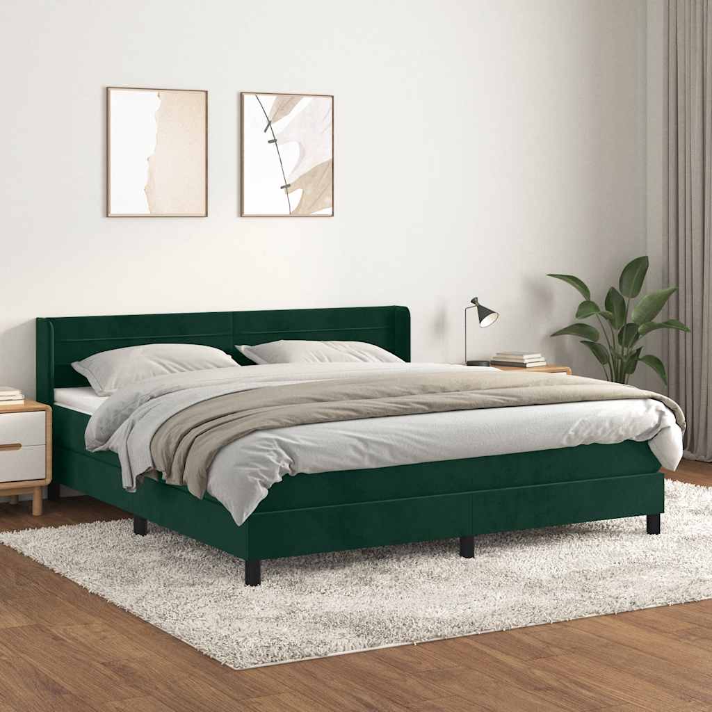Giroletto a Molle con Materasso Verde Scuro 160x200 cm Velluto | homemem39