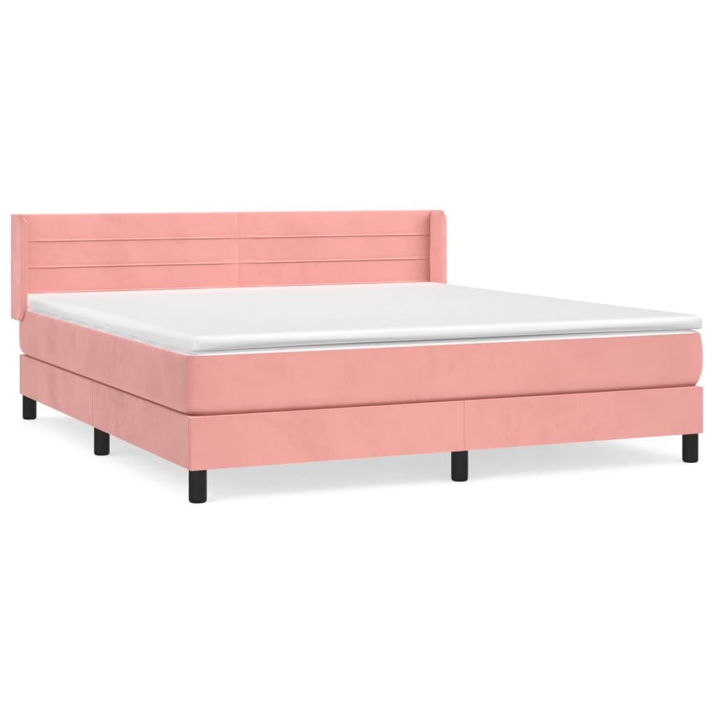 Spring bed frame with pink mattress 160x200 cm in velvet