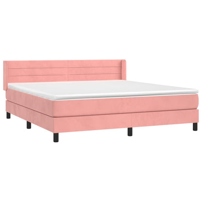 Spring bed frame with pink mattress 160x200 cm in velvet