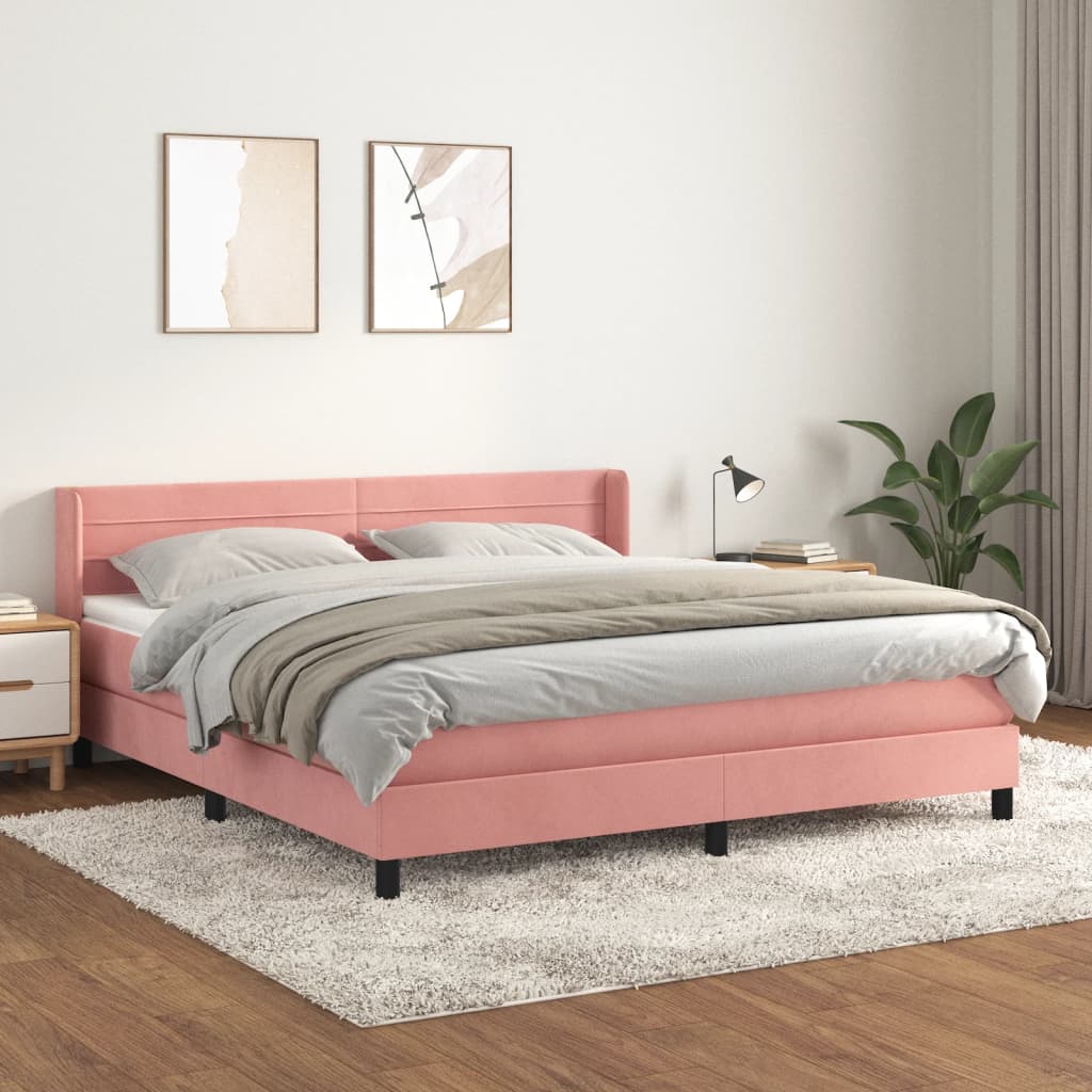 Spring bed frame with pink mattress 160x200 cm in velvet