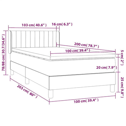 Giroletto a Molle con Materasso Grigio Chiaro 100x200cm Velluto