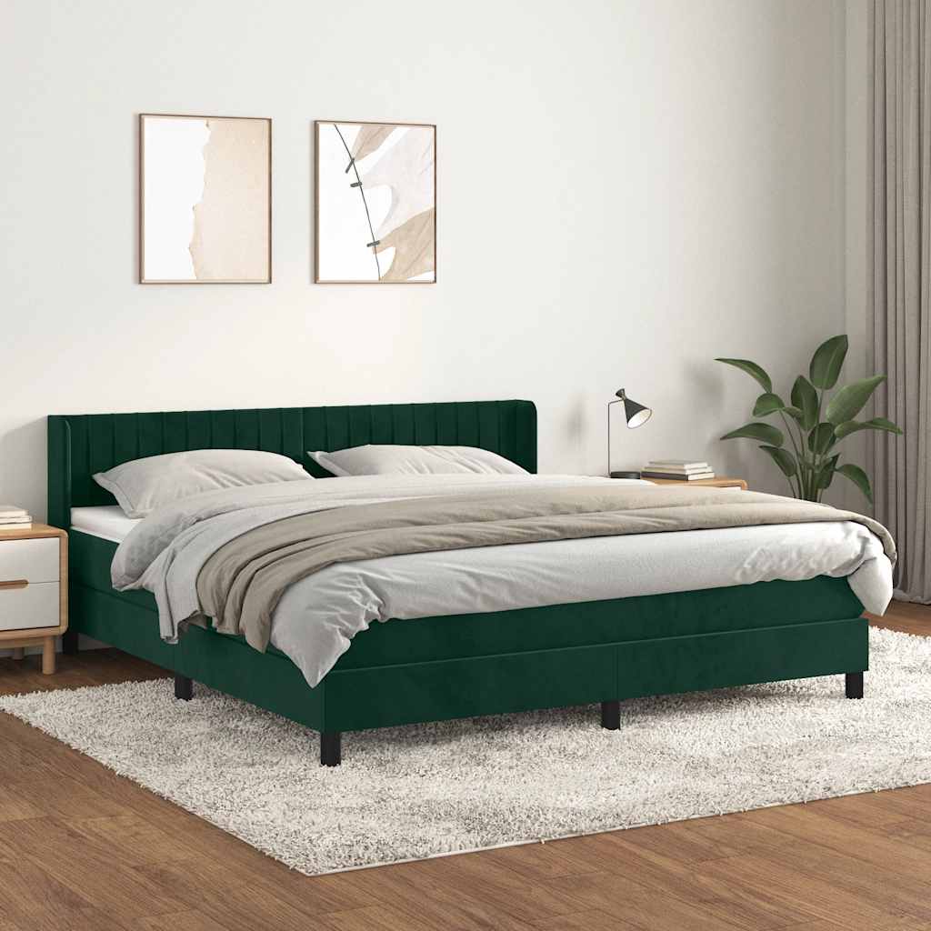 Giroletto a Molle con Materasso Verde Scuro 160x200 cm Velluto | homemem39