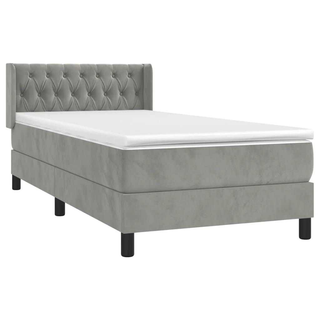 Spring bed frame with light gray mattress 90x200 cm velvet