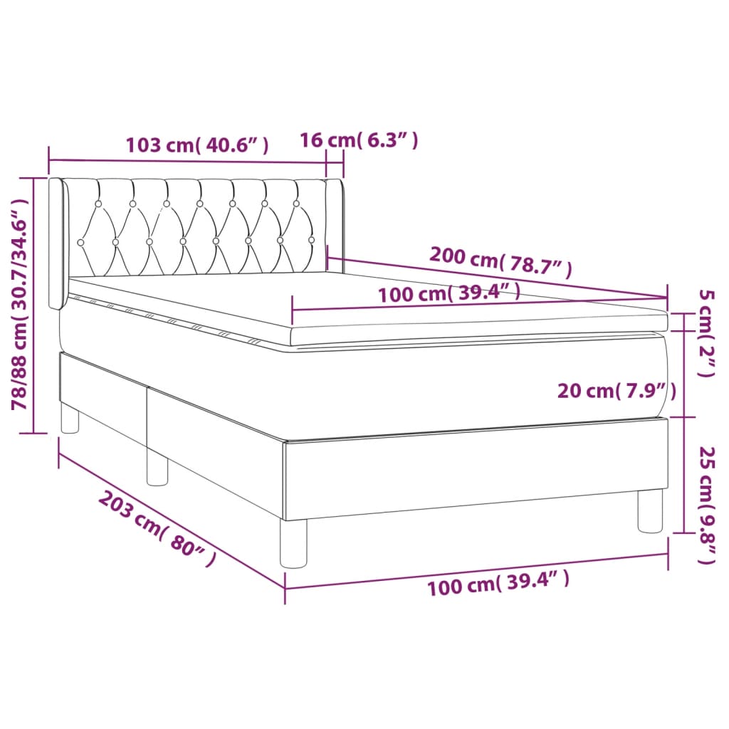 Giroletto a Molle con Materasso Grigio Chiaro 100x200cm Velluto - homemem39