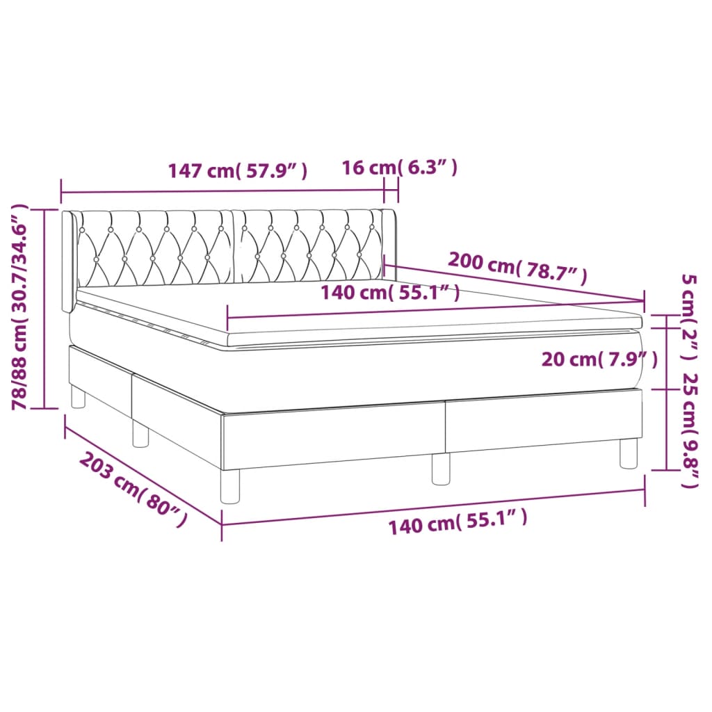 Giroletto a Molle con Materasso Blu Scuro 140x200 cm in Velluto