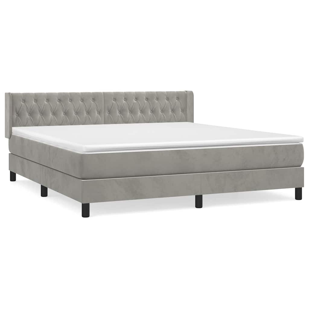 Giroletto a Molle con Materasso Grigio Chiaro 160x200cm Velluto