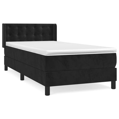 Spring bed frame with black mattress 90x200 cm in velvet