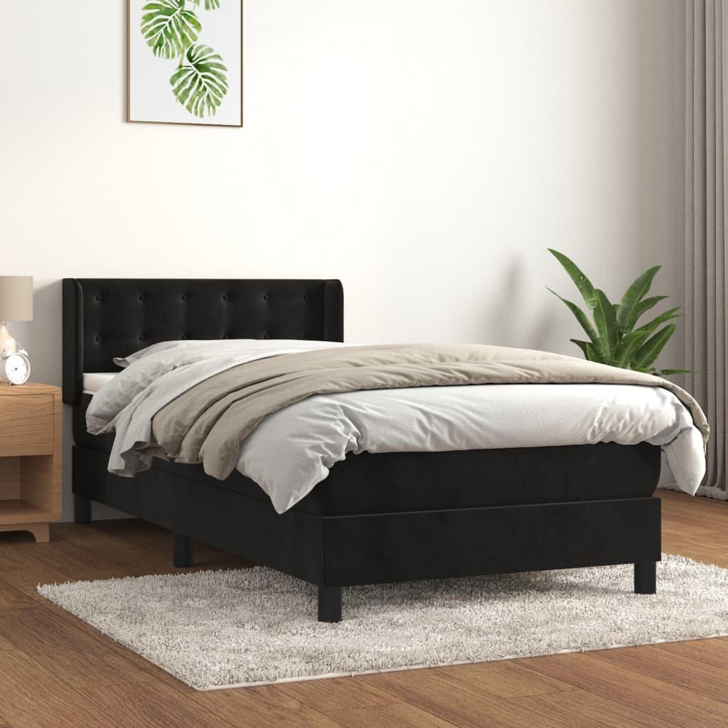 Spring bed frame with black mattress 90x200 cm in velvet