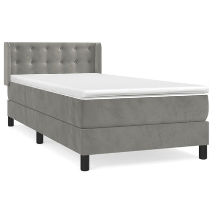 Spring bed frame with light gray mattress 100x200cm velvet