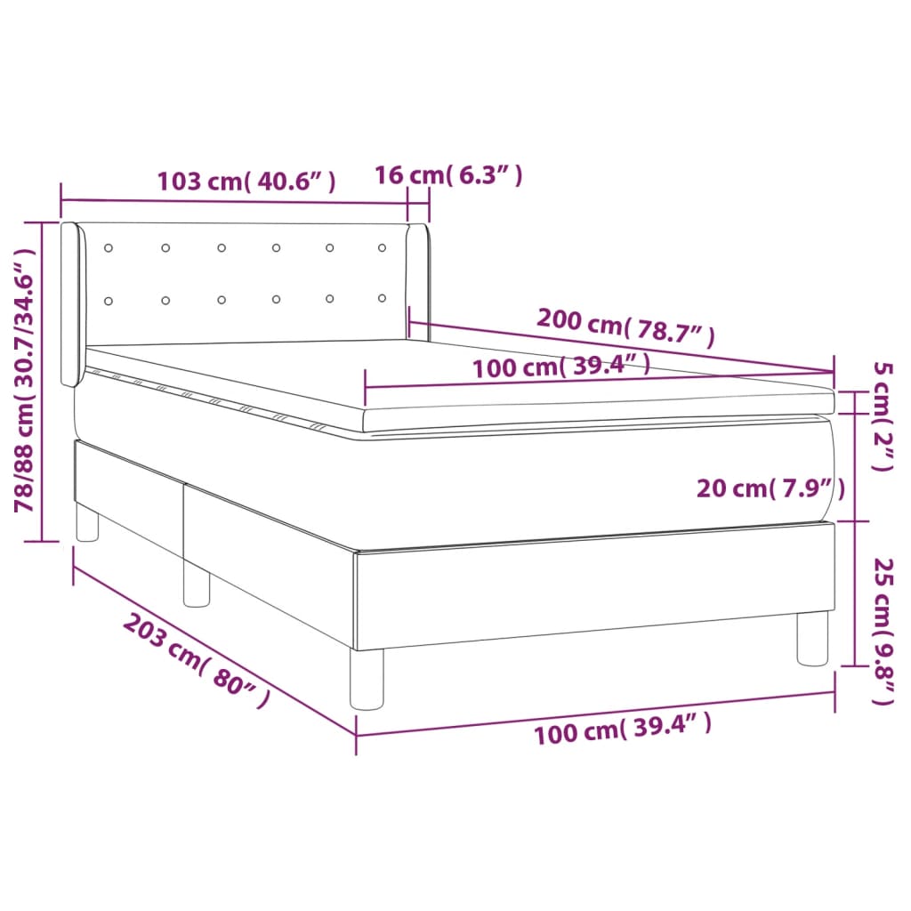 Giroletto a Molle con Materasso Grigio Scuro 100x200 cm Velluto - homemem39