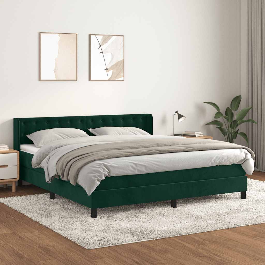 Giroletto a Molle con Materasso Verde Scuro 160x200 cm Velluto | homemem39