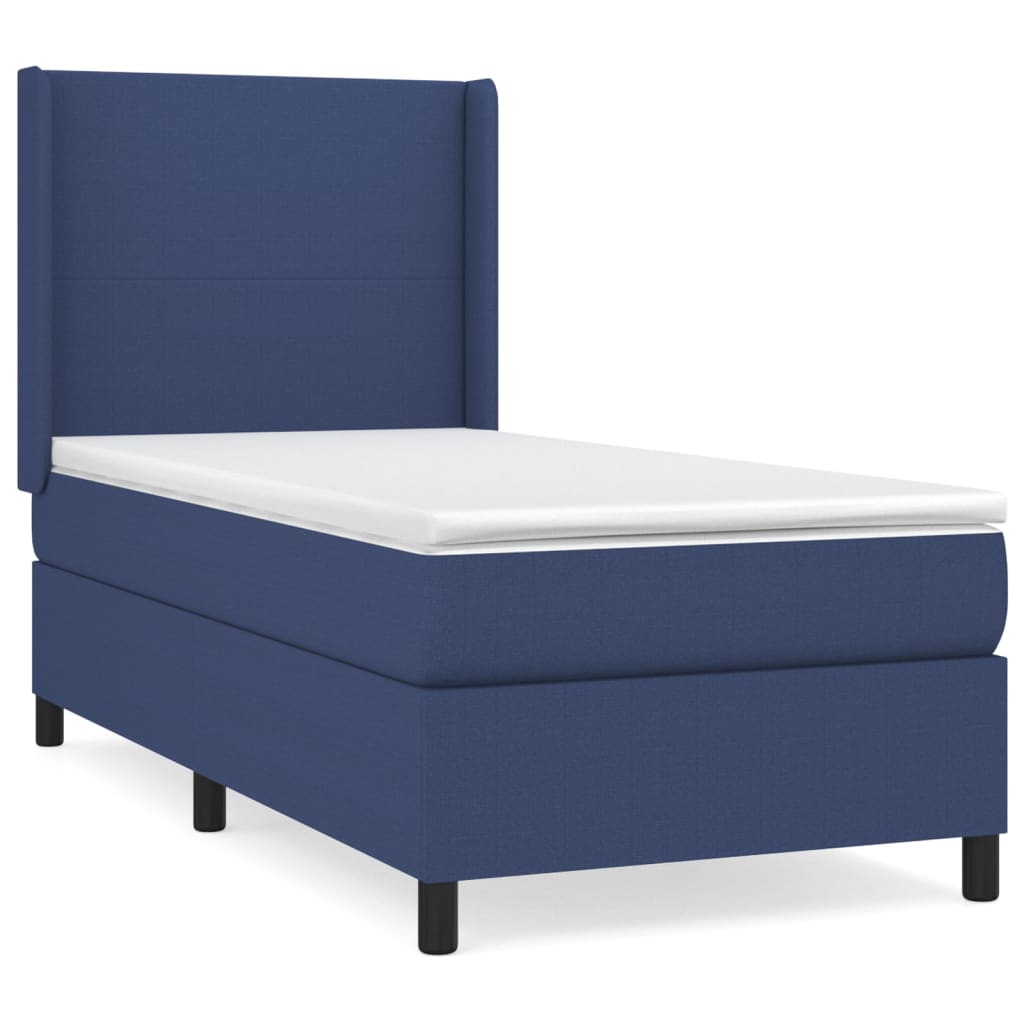 Spring bed frame with blue mattress 80x200 cm in fabric