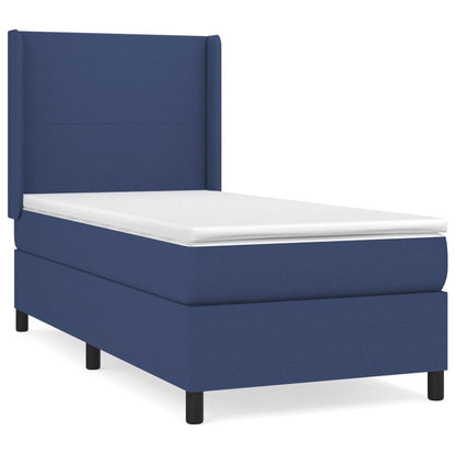 Spring bed frame with blue mattress 80x200 cm in fabric