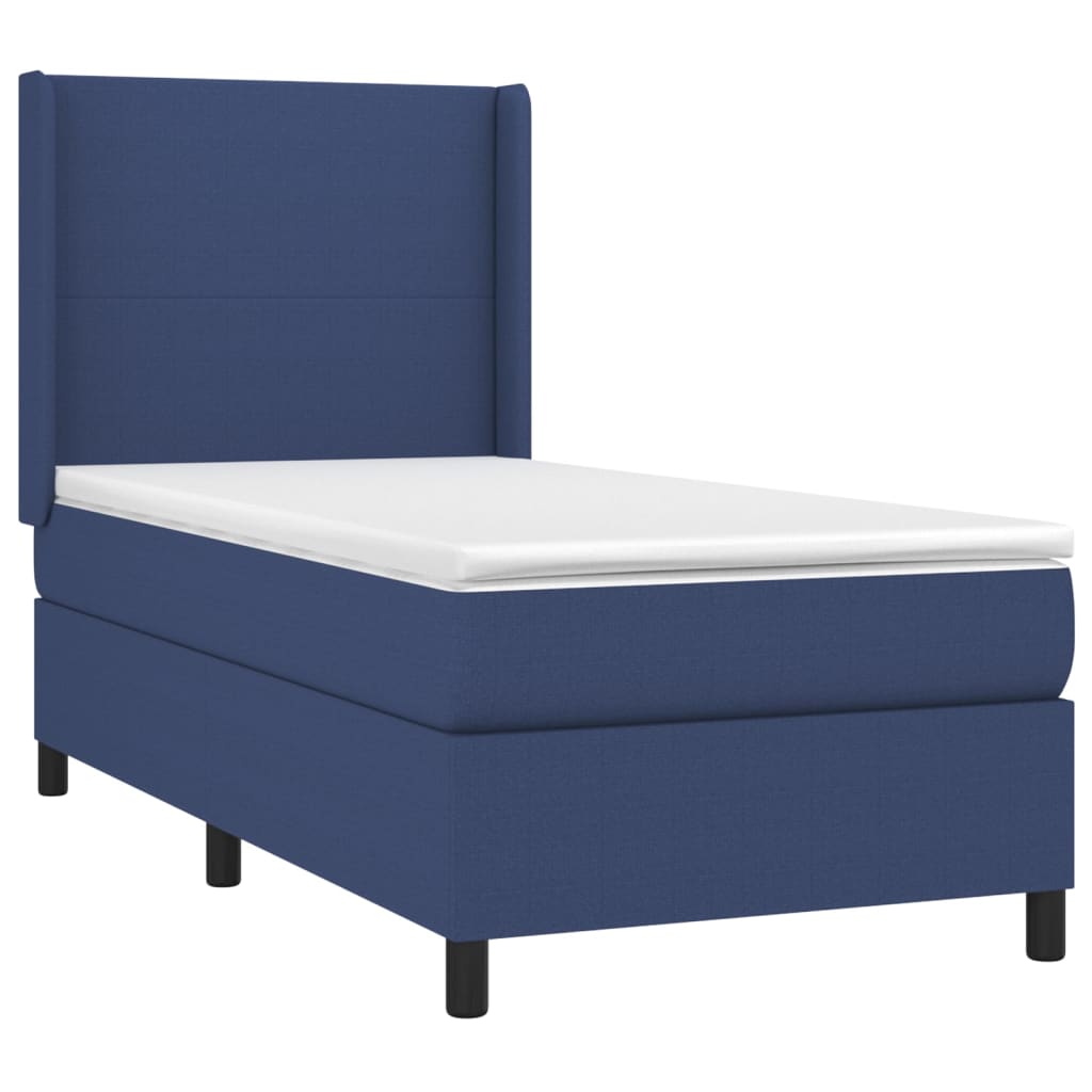 Spring bed frame with blue mattress 80x200 cm in fabric