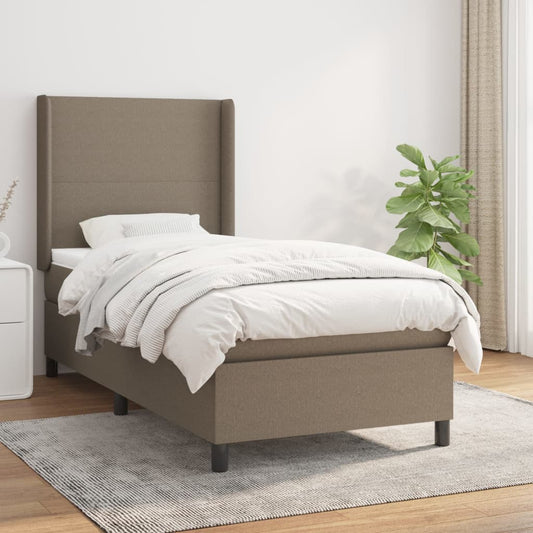 Spring bed frame with dove gray mattress 100x200 cm in fabric