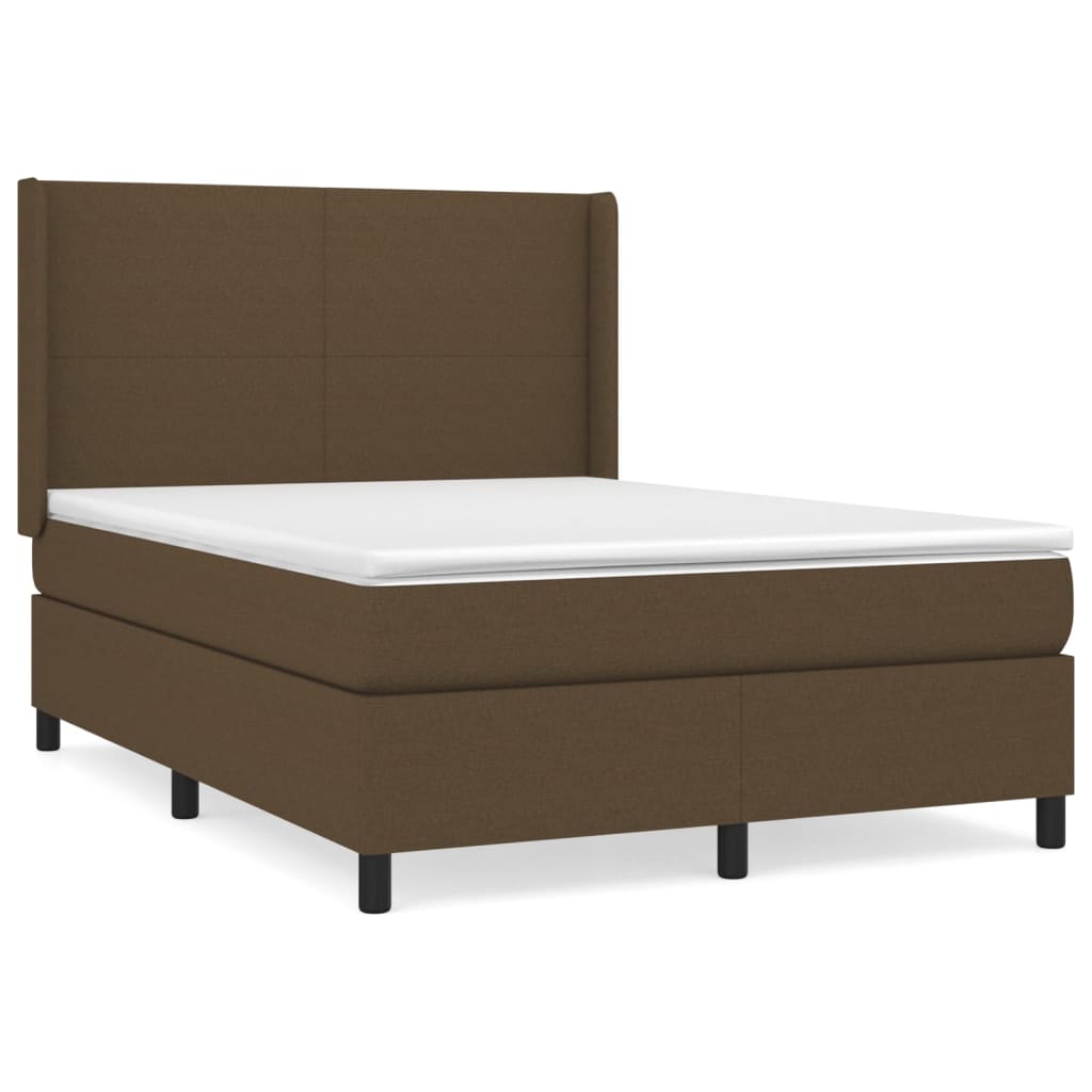 Spring Bed Frame with Dark Brown Mattress 140x200cm Fabric