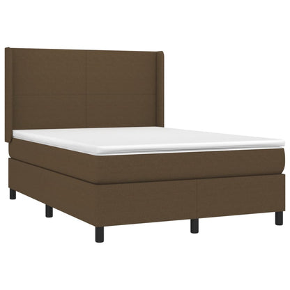 Spring Bed Frame with Dark Brown Mattress 140x200cm Fabric