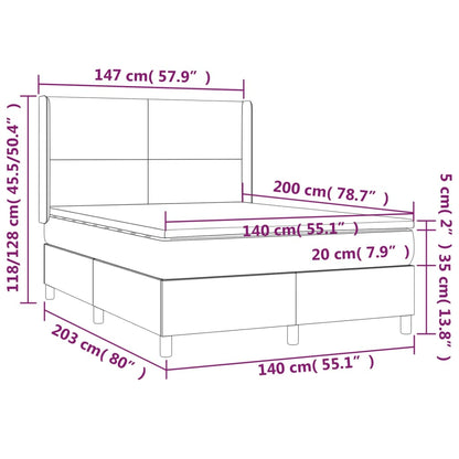 Spring Bed Frame with Dark Brown Mattress 140x200cm Fabric