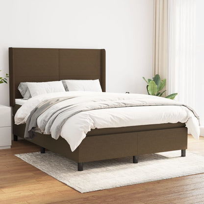 Spring Bed Frame with Dark Brown Mattress 140x200cm Fabric