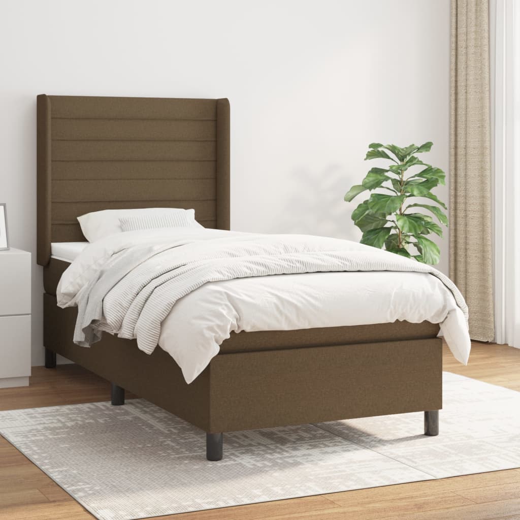 Giroletto a Molle con Materasso Marrone Scuro 100x200cm Tessuto | homemem39