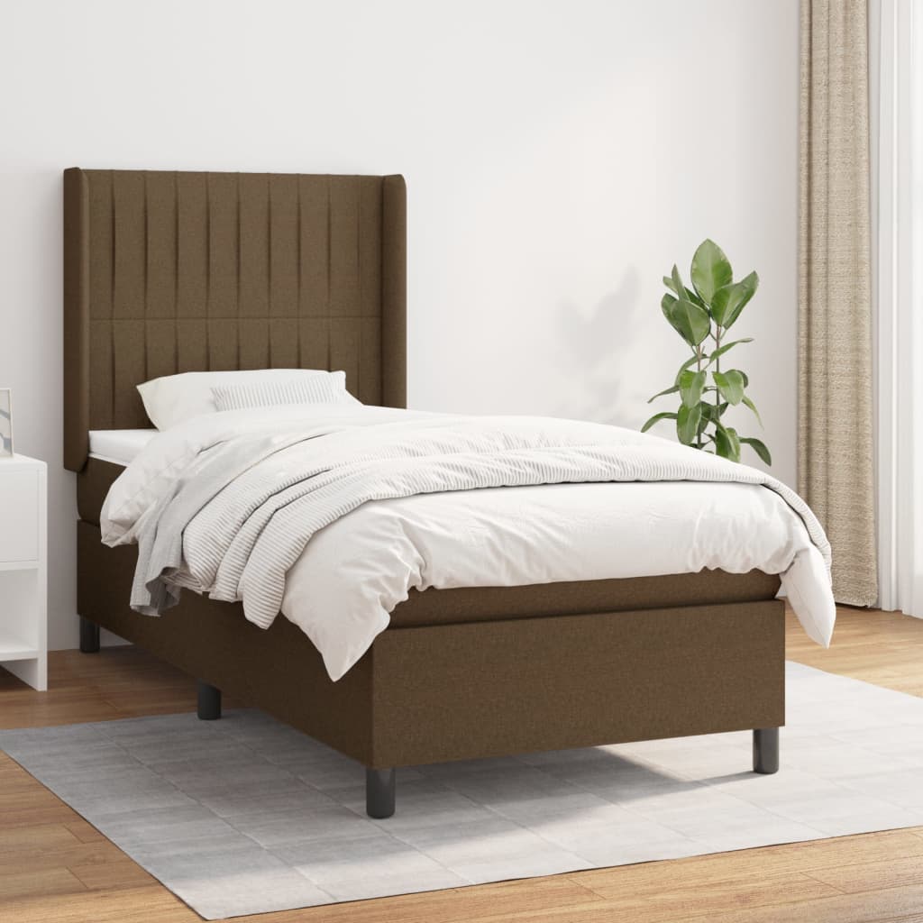 Giroletto a Molle con Materasso Marrone Scuro 90x200 cm Tessuto | homemem39