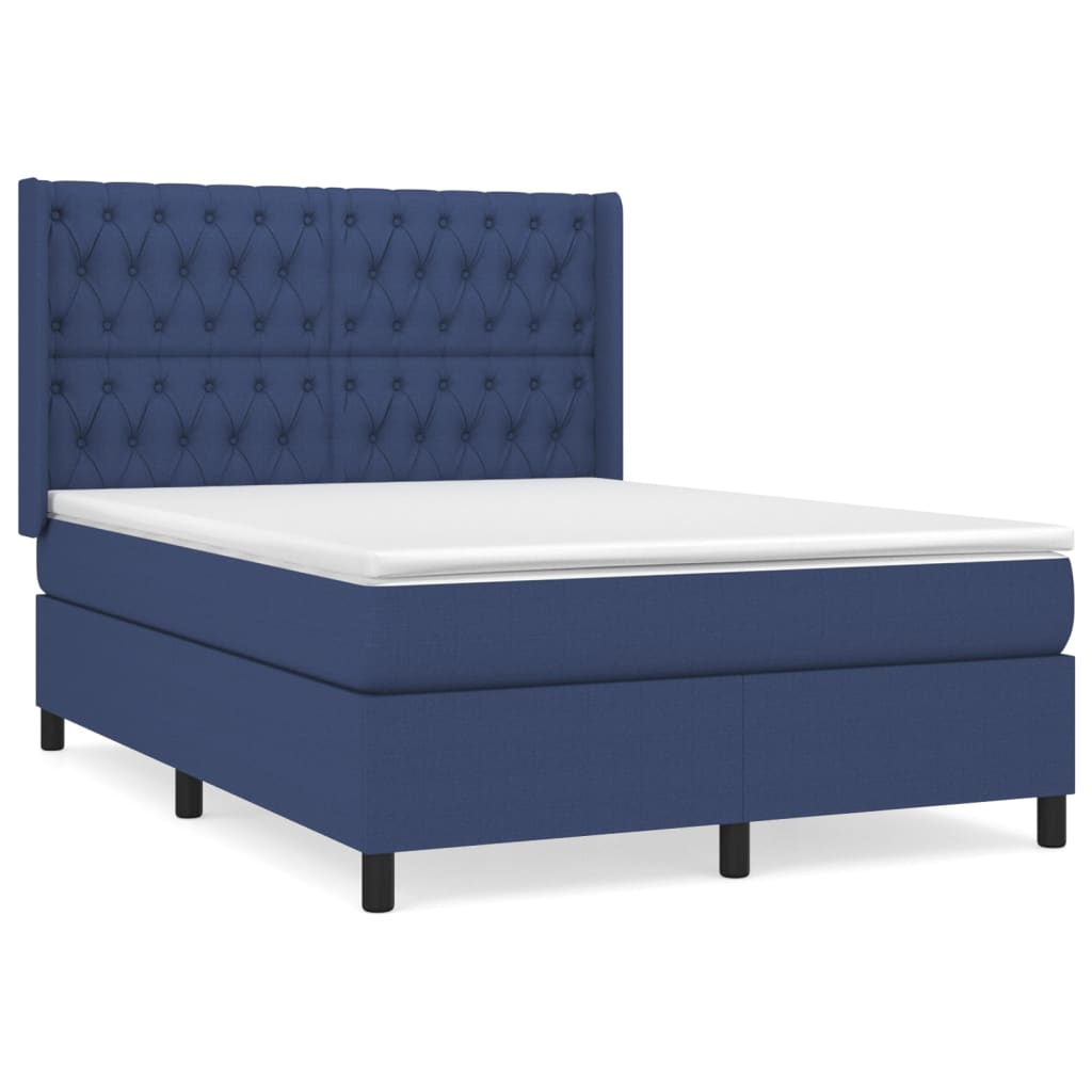 Spring bed frame with blue mattress 140x200 cm in fabric