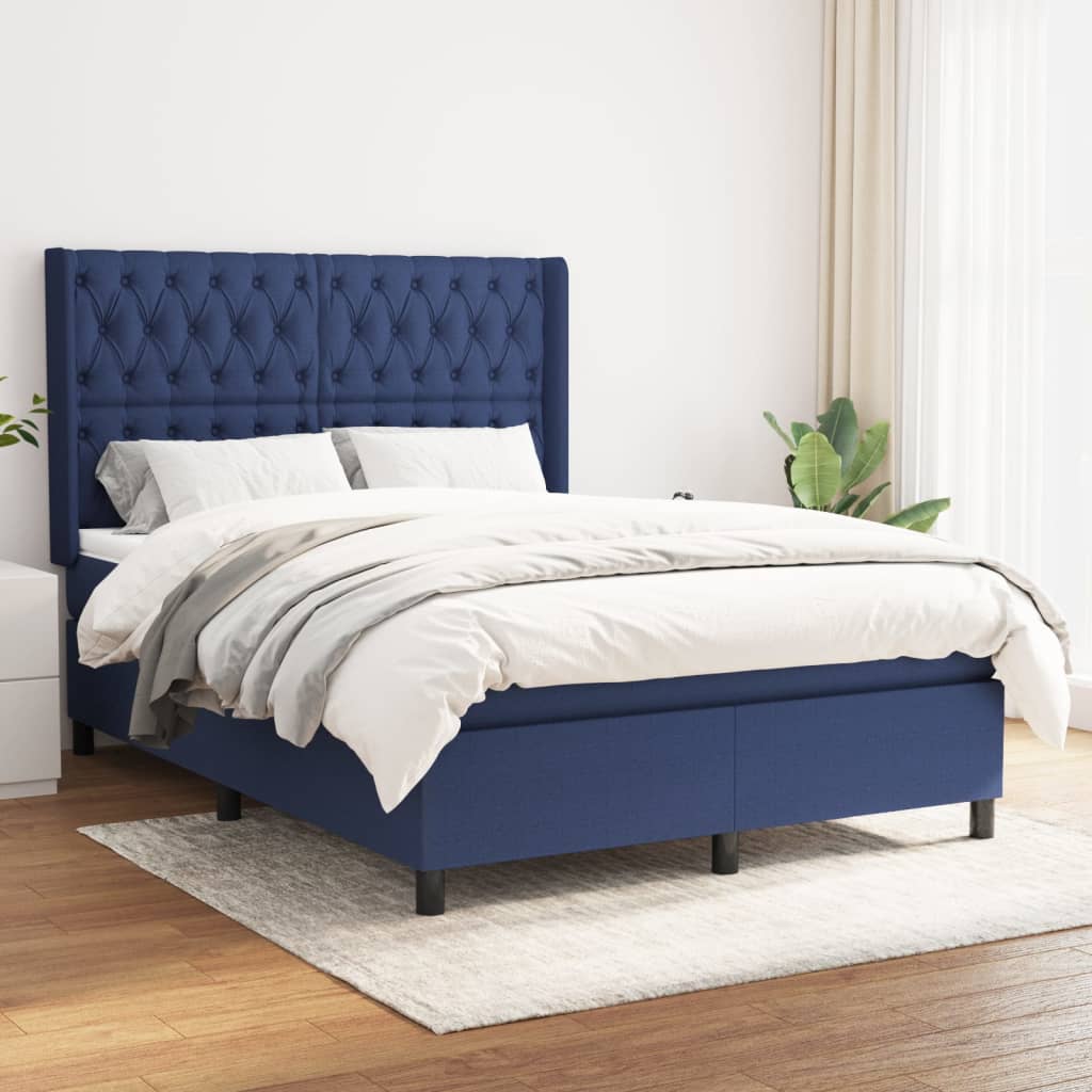 Spring bed frame with blue mattress 140x200 cm in fabric