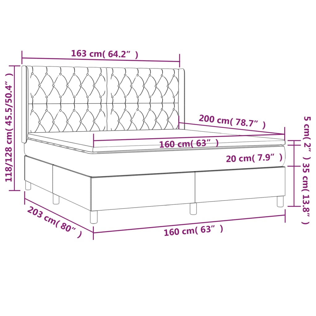 Giroletto a Molle con Materasso Crema 160x200 cm in Tessuto | homemem39