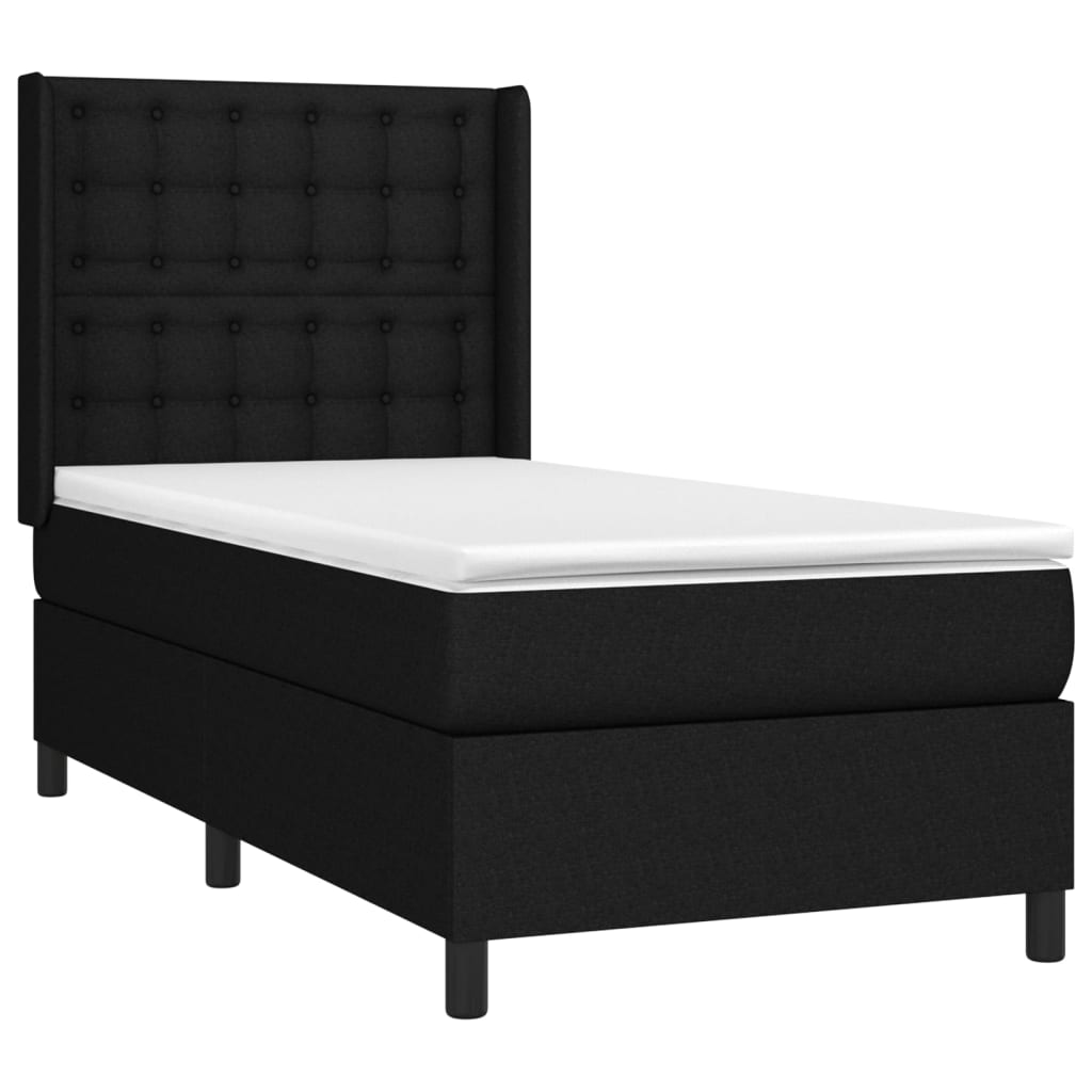 Spring bed frame with black mattress 80x200 cm in fabric