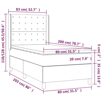 Spring bed frame with black mattress 80x200 cm in fabric