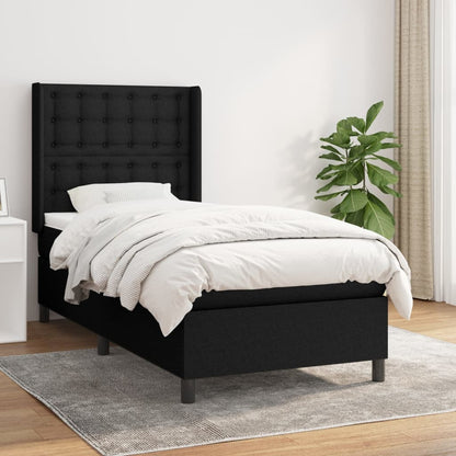 Spring bed frame with black mattress 80x200 cm in fabric