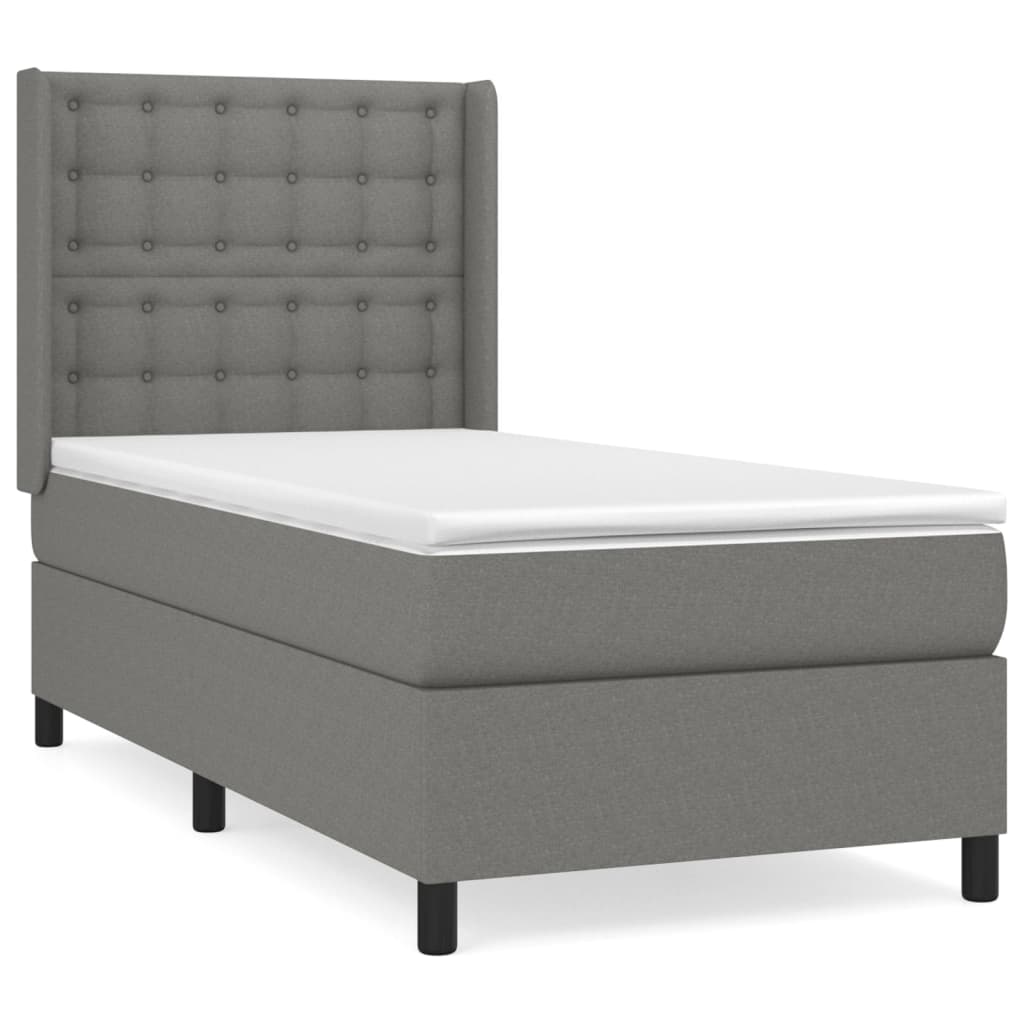 Spring Bed Frame with Dark Gray Mattress 90x190 cm Fabric